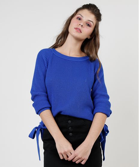 Sueter-Feminino-em-Trico-com-Ilhoses-Decote-Redondo-Azul-Royal-9901117-Azul_Royal_1