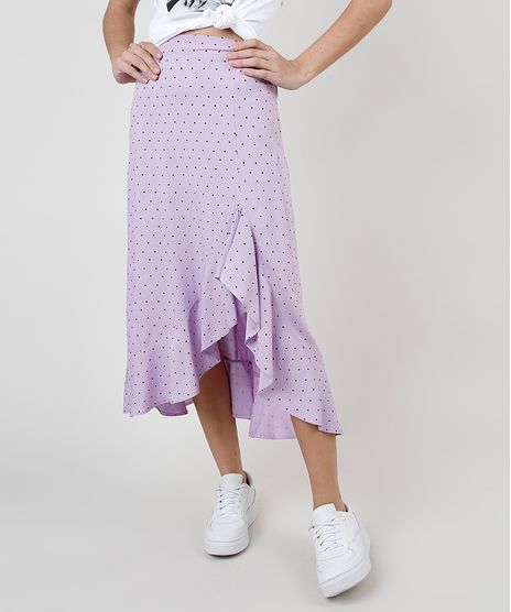 Saia-Feminina-Midi-Estampada-de-Poa-com-Babado-e-Fenda-Lilas-9921569-Lilas_1