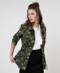 Parka-de-Sarja-Feminina-Estampada-Camuflada-com-Bolsos-Gola-Alta-Verde-Militar-9816142-Verde_Militar_1