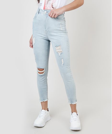 calça cintura alta jeans claro