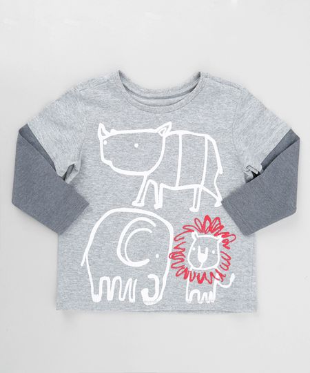 Camiseta-com-Estampa-de-Bichos-Cinza-Mescla-8620420-Cinza_Mescla_1
