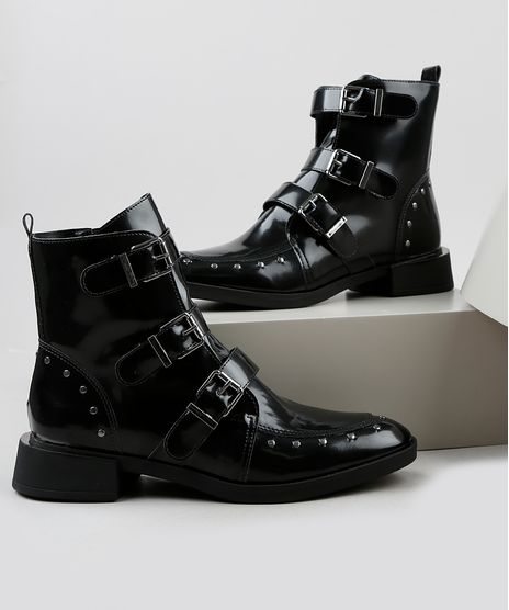 Bota-Coturno-Feminina-Oneself-Cano-Baixo-Salto-Baixo-em-Verniz-com-Fivelas-e-Tachas-Preta-9942445-Preto_1
