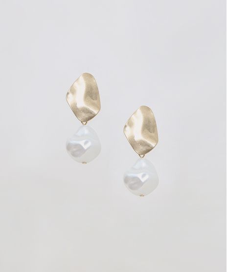 Brinco-Feminino-Texturizado-com-Perola-Dourado-9860327-Dourado_1