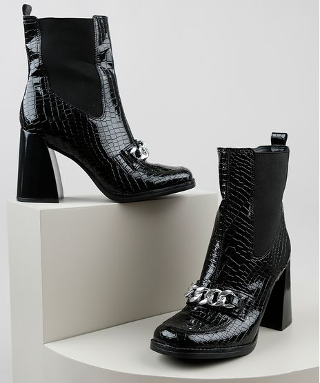 Bota-Feminina-Oneself-Cano-Medio-Salto-Quadrado-Alto-Texturizado-Croco-com-Corrente---Preta-9942432-Preto_1