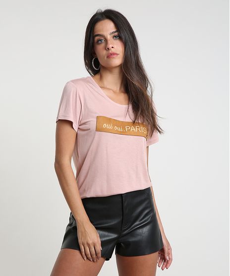 Blusa-Feminina--Paris--com-Suede-Manga-Curta-Decote-Redondo-Rose-9045820-Rose_1_1