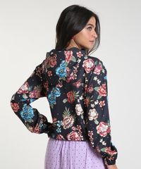 Jaqueta-Corta-Vento-Feminina-em-Nylon-Estampada-Floral-com-Capuz-Preta-9786531-Preto_2