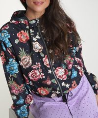 Jaqueta-Corta-Vento-Feminina-em-Nylon-Estampada-Floral-com-Capuz-Preta-9786531-Preto_4