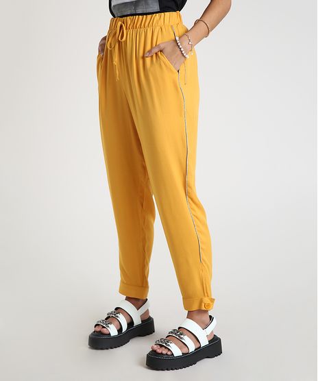 Calca-Feminina-Jogger-Cintura-Alta-com-Vivo-em-Lurex--Mostarda-9903819-Mostarda_1