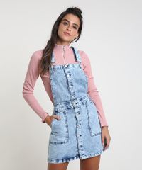 Salopete Jeans Feminina com Botões Frente