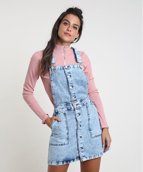Salopete Jeans Feminina com Botões Frente