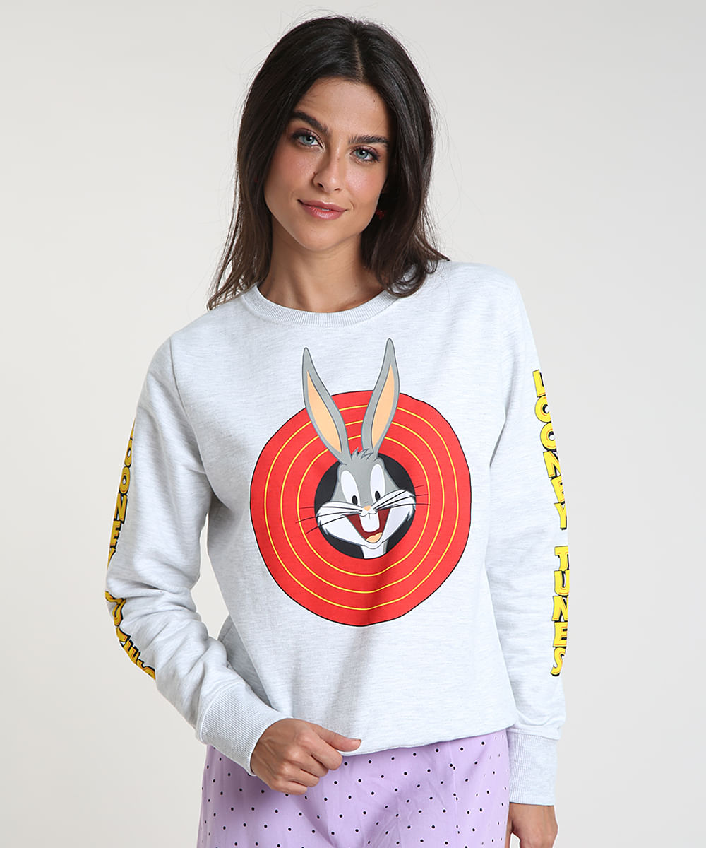 Blusao-Feminino-Looney-Tunes-em-Moletom-Felpado-Cinza-Mescla-Claro-9912927-Cinza_Mescla_Claro_1