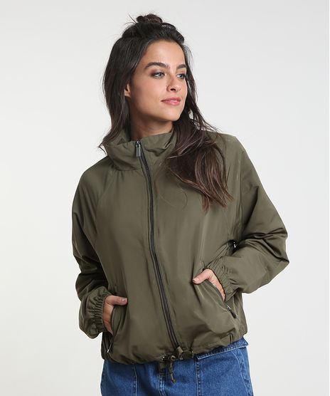 Jaqueta-Feminina-Cropped-em-Nylon-com-Bolsos-Verde-Militar-9805003-Verde_Militar_1