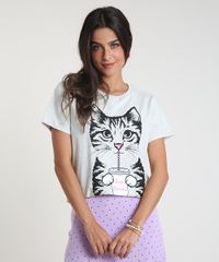 Blusa-Feminina-Gatinho--Bons-Drinks--Manga-Curta-Decote-Redondo-Cinza-Mescla-Claro-9932993-Cinza_Mescla_Claro_1