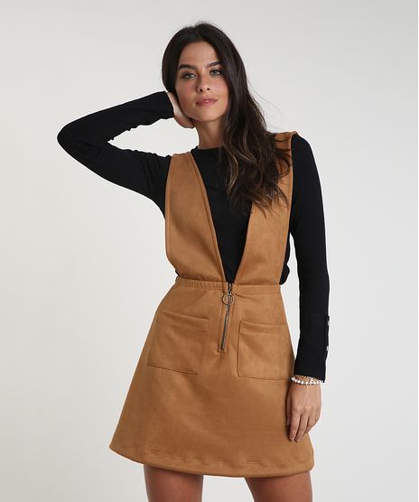 Salopete-Feminina-em-Suede-com-Botoes-Caramelo-9938292-Caramelo_1