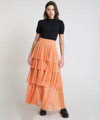 Saia-Feminina-Mindset-Longa-Estampada-de-Poa-em-Camadas-Laranja-9947933-Laranja_3