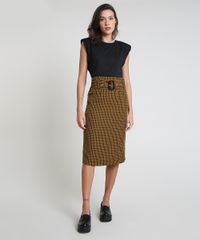 Saia-Lapis-Feminina-Mindset-Midi-Estampada-Xadrez-com-Bolsos-e-Cinto-Amarela-9948288-Amarelo_3