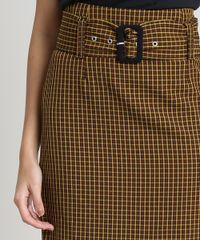 Saia-Lapis-Feminina-Mindset-Midi-Estampada-Xadrez-com-Bolsos-e-Cinto-Amarela-9948288-Amarelo_4