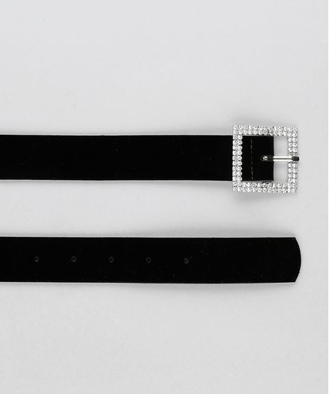 Cinto-Feminino-Mindset-em-Veludo-com-Fivela-de-Strass-Preto-9844288-Preto_1