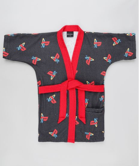 Roupao-Infantil-Atoalhado-PlayStation-Estampado-com-Bolso-Chumbo-9866923-Chumbo_1
