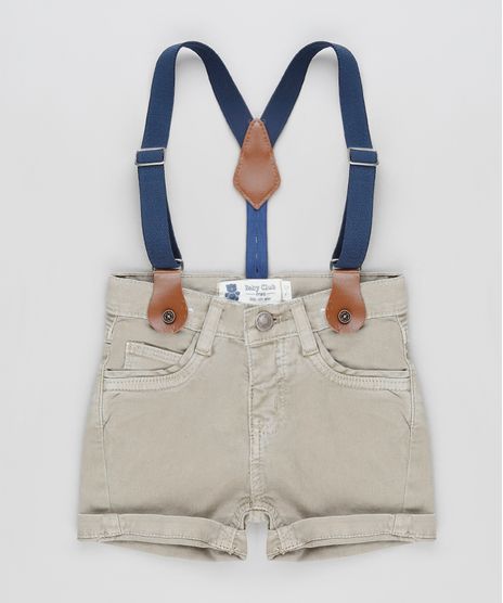 Bermuda-de-Sarja-Infantil-Reta-com-Suspensorio-e-Bolsos-Kaki-9891696-Kaki_1