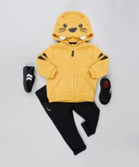 Blusao-Infantil-Tigre-em-Fleece-com-Capuz-e-Bolsos-Amarelo-9803301-Amarelo_3