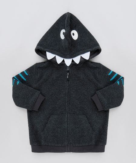 Blusao-Infantil-Tubarao-em-Fleece-com-Capuz-e-Bolsos-Chumbo-9803307-Chumbo_1 Blusao-Infantil-Tubarao-em-Fleece-com-Capuz-e-Bolsos-Chumbo-9803307-Chumbo_1