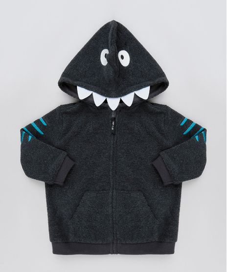 Blusao-Infantil-Tubarao-em-Fleece-com-Capuz-e-Bolsos-Chumbo-9803307-Chumbo_1