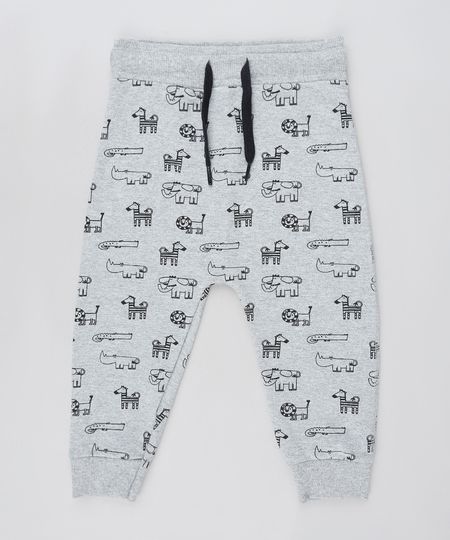 Calca-Infantil-Saruel-Estampada-de-Bichos-em-Moletom--Cinza-Mescla-9520863-Cinza_Mescla_1