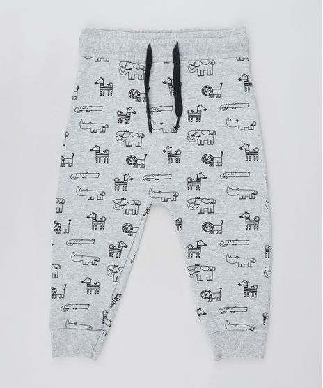 Calca-Infantil-Saruel-Estampada-de-Bichos-em-Moletom--Cinza-Mescla-9520863-Cinza_Mescla_1