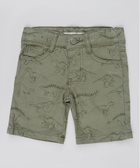 Bermuda-de-Sarja-Infantil-Reta-Estampada-de-Dinossauros-com-Bolsos-Verde-Militar-9941914-Verde_Militar_1