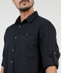 Camisa-Masculina-Tradicional-Mescla-com-Bolsos-Manga-Longa-Preta-9813192-Preto_4