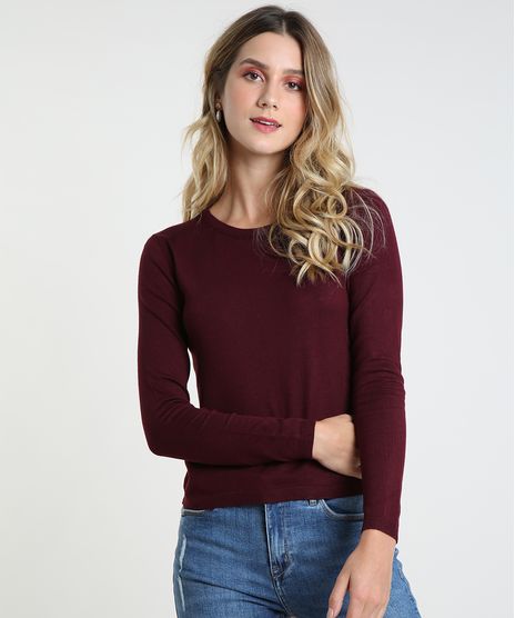 Sueter-Feminino-Basico-em-Trico-Decote-Redondo-Vinho-9325342-Vinho_1