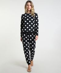 Pijama-Feminino-Estampado-de-Poa-em-Fleece-Manga-Longa-Preto-9836377-Preto_1