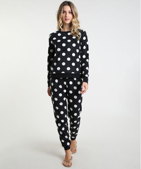 Pijama-Feminino-Estampado-de-Poa-em-Fleece-Manga-Longa-Preto-9836377-Preto_1