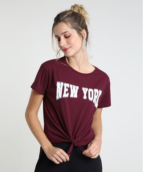 Blusa-Feminina--New-York--com-No-Manga-Curta-Decote-Redondo-Vinho-9432241-Vinho_1