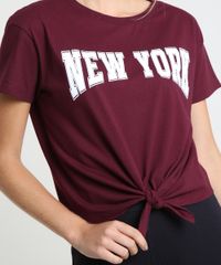 Blusa-Feminina--New-York--com-No-Manga-Curta-Decote-Redondo-Vinho-9432241-Vinho_4