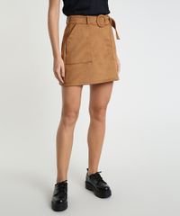 Saia-Feminina-Curta-em-Suede-com-Bolsos-e-Cinto-Caramelo-9904090-Caramelo_1