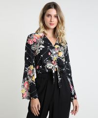 Camisa-Feminina-Estampada-Floral-com-No-Manga-Longa-Preta-9819273-Preto_1
