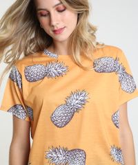 Blusa-Feminina-Estampada-de-Abacaxi-Manga-Curta-Decote-Redondo-Amarela-9937065-Amarelo_4