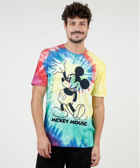 Camiseta-Masculina-Mickey-Estampada-Tie-Dye-Manga-Curta-Gola-Careca-Amarela-9722854-Amarelo_1