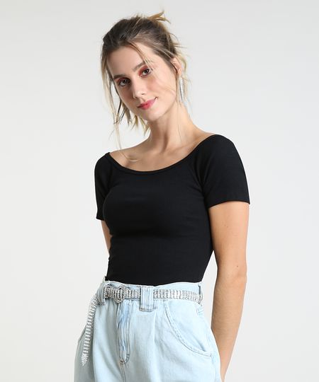 Blusa-Feminina-Basica-Ombro-a-Ombro-Canelada-Manga-Curta--Preta-9267958-Preto_1