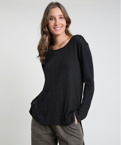 Sueter-Feminino-Longo-em-Trico-com-Lurex-Decote-Redondo-Preto-9806264-Preto_1