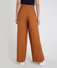 Calca-Feminina-Pantalona-Cintura-Alta-com-Bolsos-e-Faixa-para-Amarrar-Acetinada-Caramelo-9818106-Caramelo_2