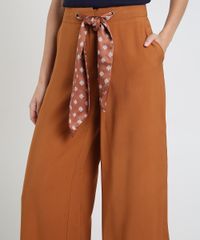 Calca-Feminina-Pantalona-Cintura-Alta-com-Bolsos-e-Faixa-para-Amarrar-Acetinada-Caramelo-9818106-Caramelo_4