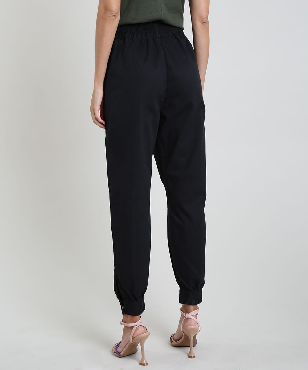 calça de sarja preta feminina cintura alta