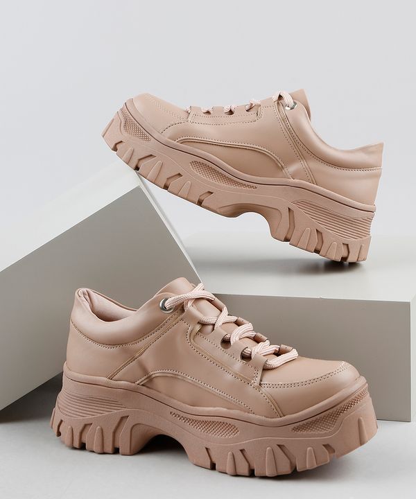 Tênis Feminino Oneself Sneaker Chunky com Recortes Bege Escuro 39