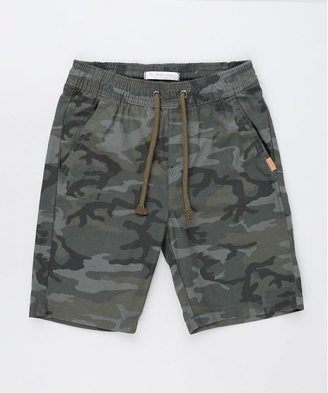 Bermuda-de-Sarja-Infantil-Estampada-Camuflada-com-Bolsos-Verde-Escuro-9943492-Verde_Escuro_1
