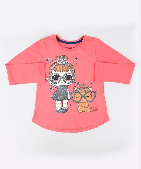 Blusa-Infantil-LOL-Surprise-com-Glitter-Manga-Longa--Coral-9923625-Coral_1