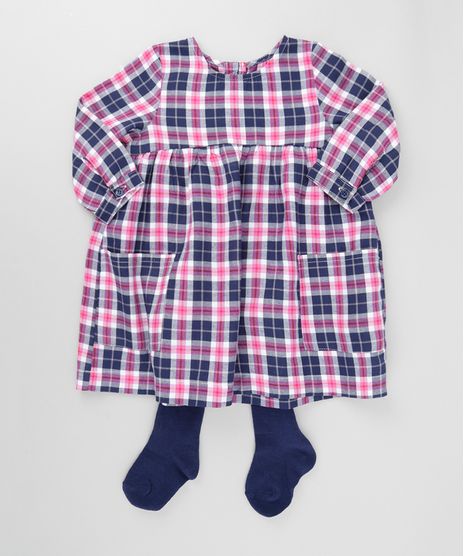 Vestido-Xadrez-Rosa---Meia-Calca-em-Algodao---Sustentavel-Azul-Marinho-8535127-Azul_Marinho_1