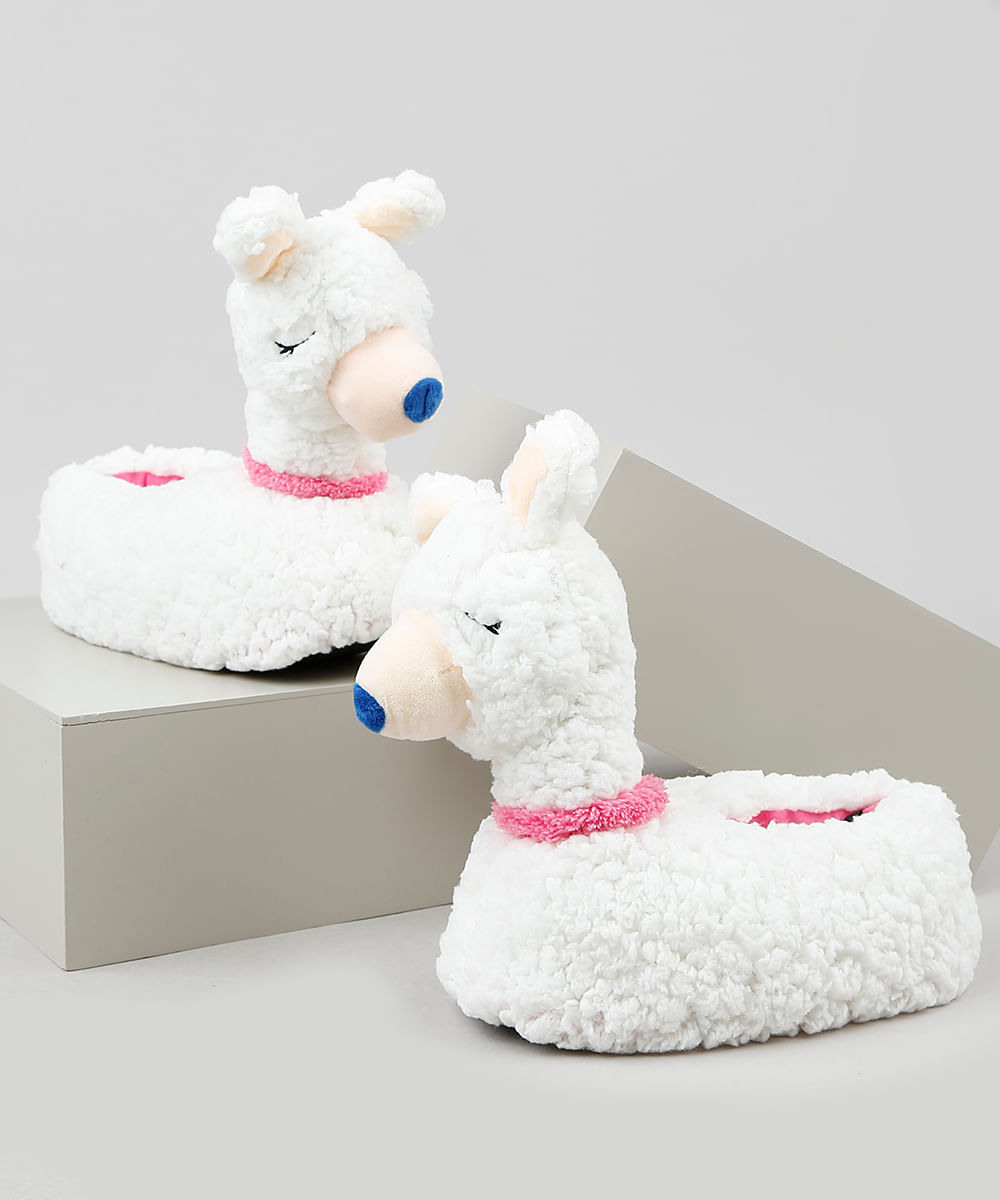 Pantufa Infantil Palomino Lhama em Pelo Branca